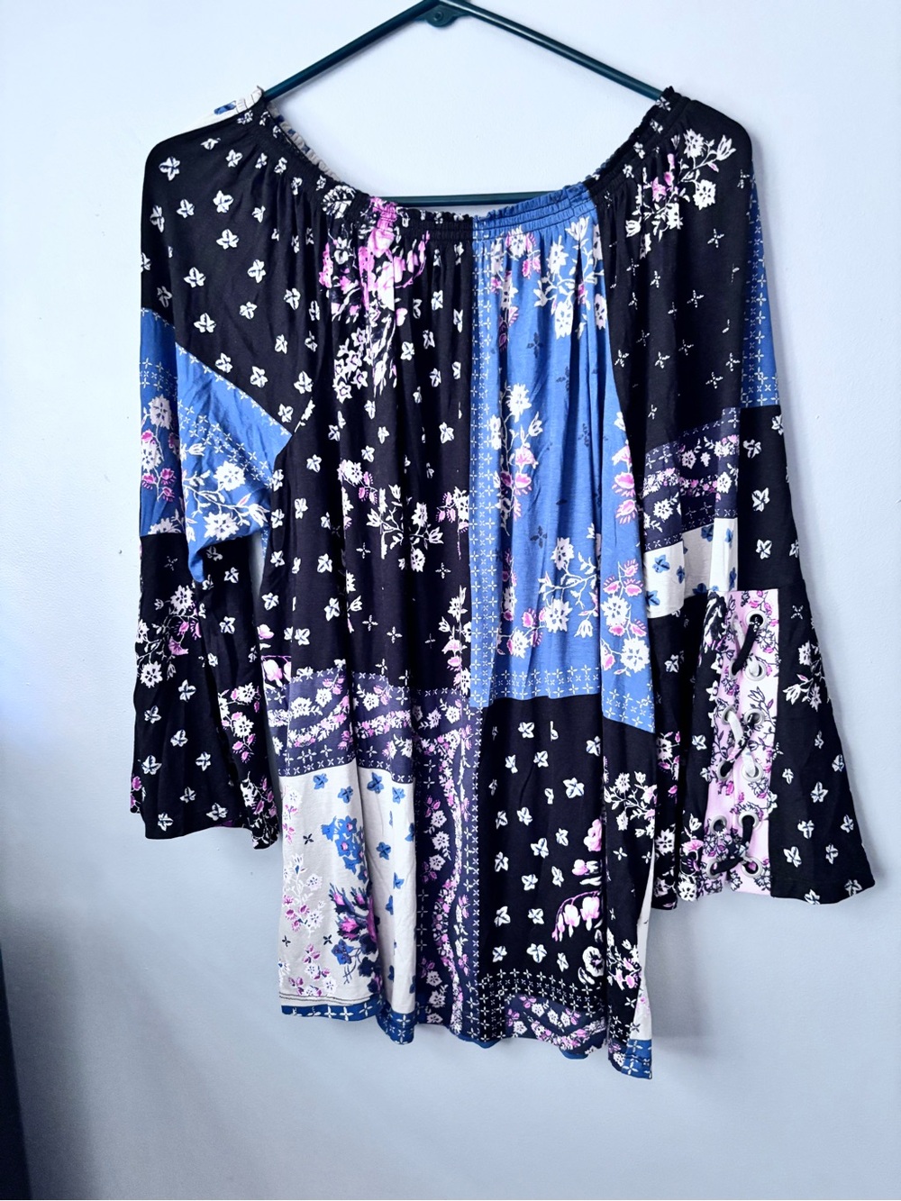 Style & Co. Black Patchwork Mini Skirt with Blue & Pink Florals